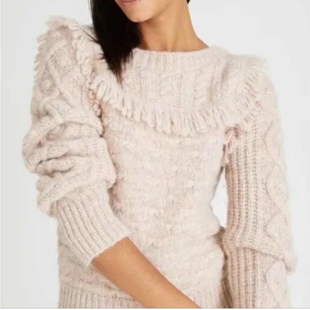 LoveShackFancy Pink Textured Sweater with Fringe - Picture 2 of 8